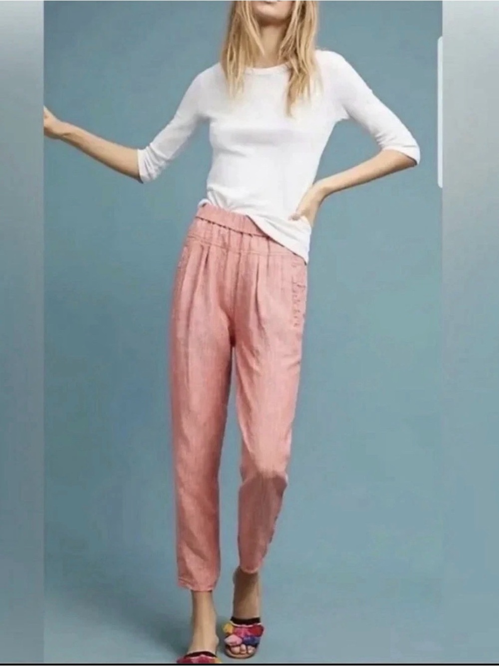 Anthropologie Coral Boho Relaxed Linen Pants Pockets - S